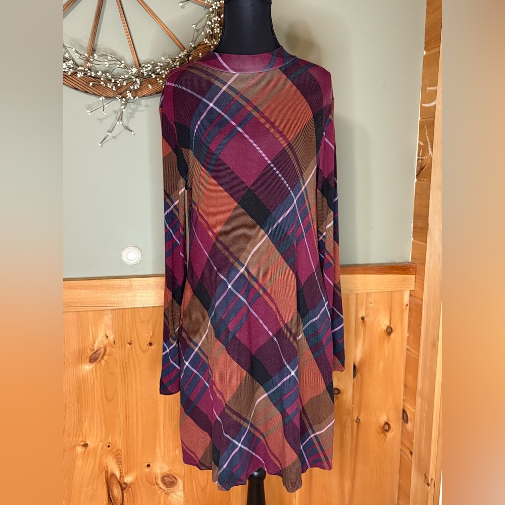 Maurices Multicolor Plaid Long Sleeve Dress With Pockets.